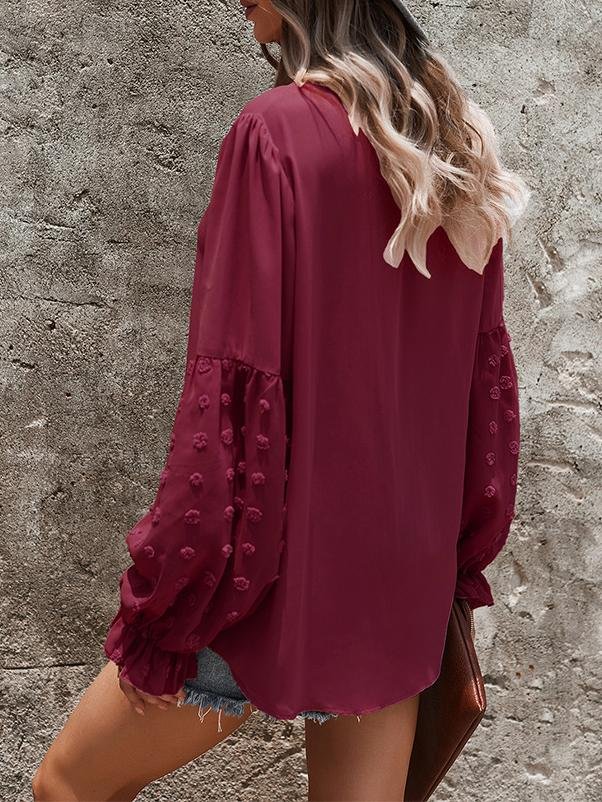 Solid Tie V Neck Splicing Elegant Casual Women's Blouse - LuckyFash™