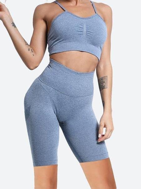 Sports Shorts Fitness Yoga Three-quarter Pants Seamless Bra 2-piece Suit - LuckyFash™