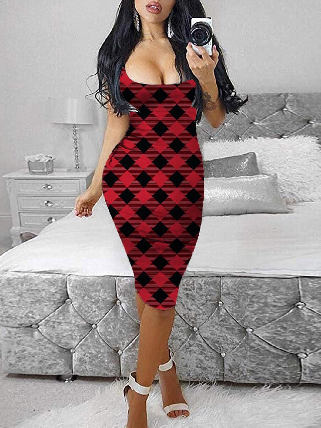 Square Collar Sleeveless Polka Dot Tight Skirt - LuckyFash™