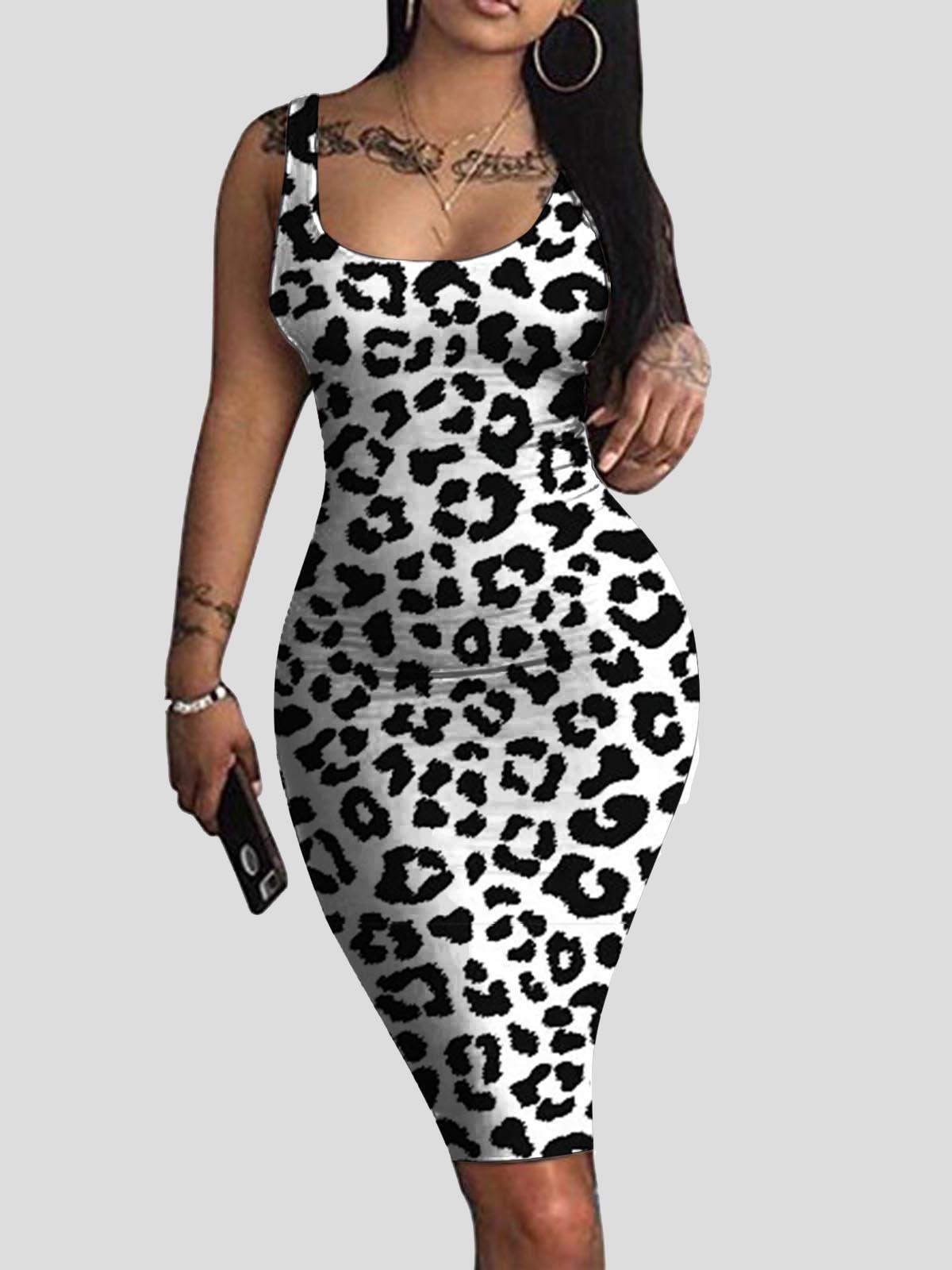 Square Collar Sleeveless Polka Dot Tight Skirt - LuckyFash™