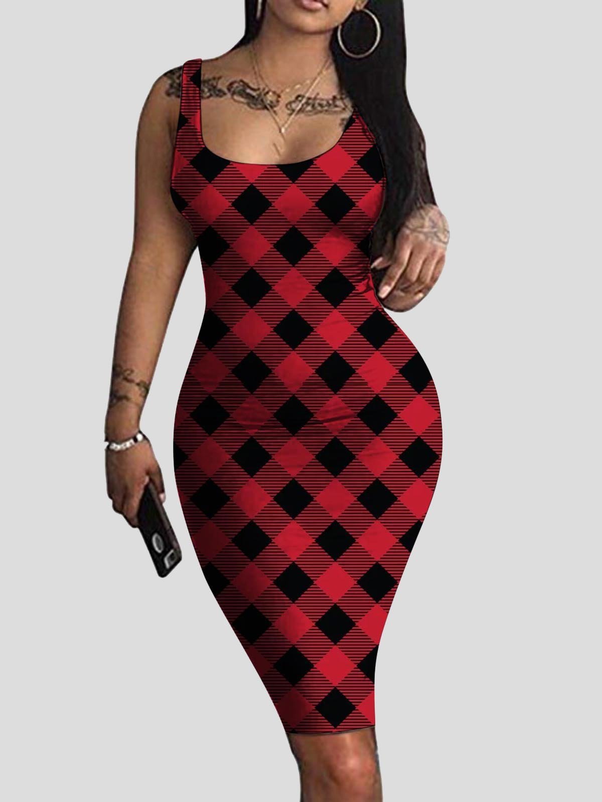 Square Collar Sleeveless Polka Dot Tight Skirt - LuckyFash™