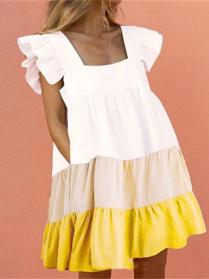 Square Neck Ruffled Print Fashion Dress - LuckyFash™