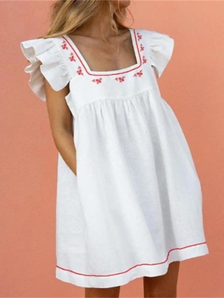 Square Neck Ruffled Print Fashion Dress - LuckyFash™