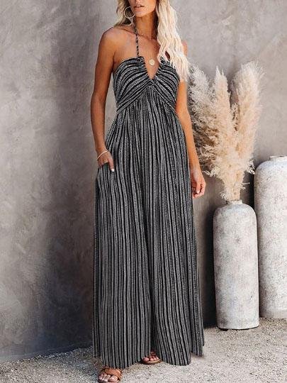 Strap Deep V Neck Sleeveless Split Dress - LuckyFash™