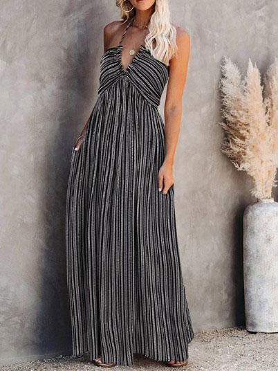 Strap Deep V Neck Sleeveless Split Dress - LuckyFash™
