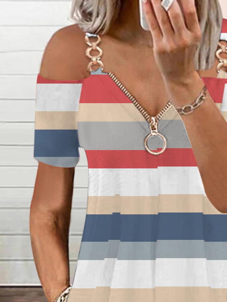 Striped Print Off-shoulder Suspender Dress - LuckyFash™