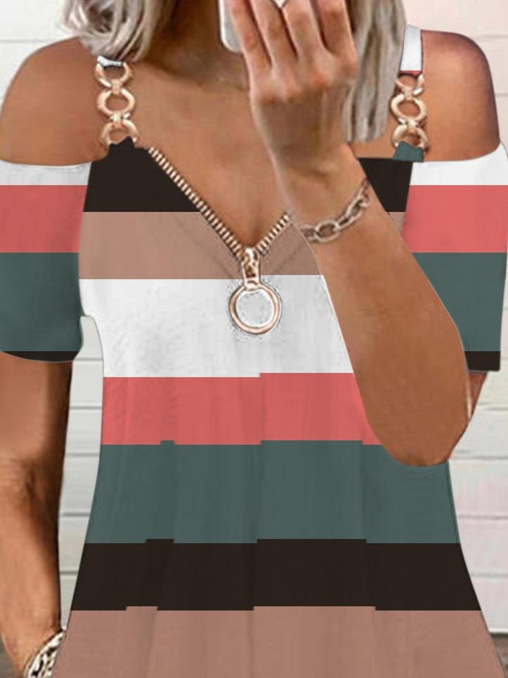 Striped Print Off-shoulder Suspender Dress - LuckyFash™