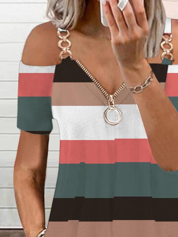 Striped Print Off-shoulder Suspender Dress - LuckyFash™