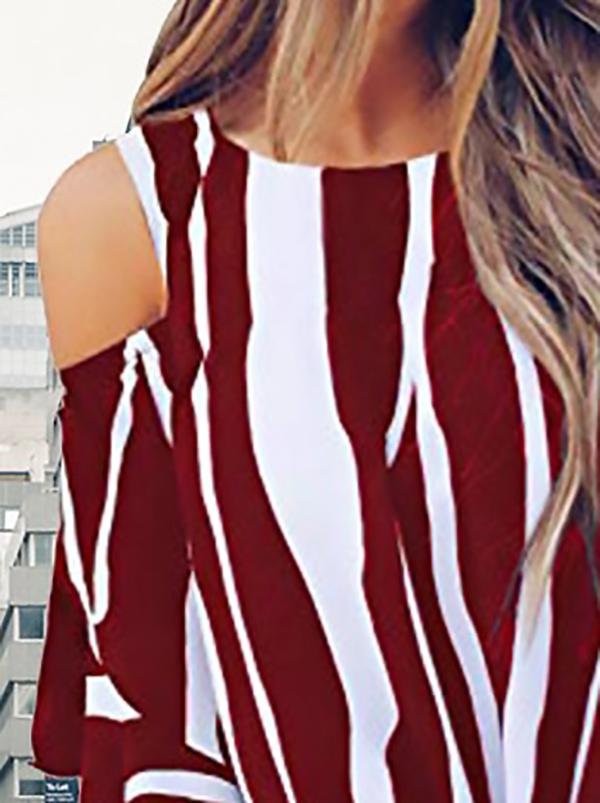 Striped Three-quarter Sleeve Print Knotted Pullover Blouse - LuckyFash™