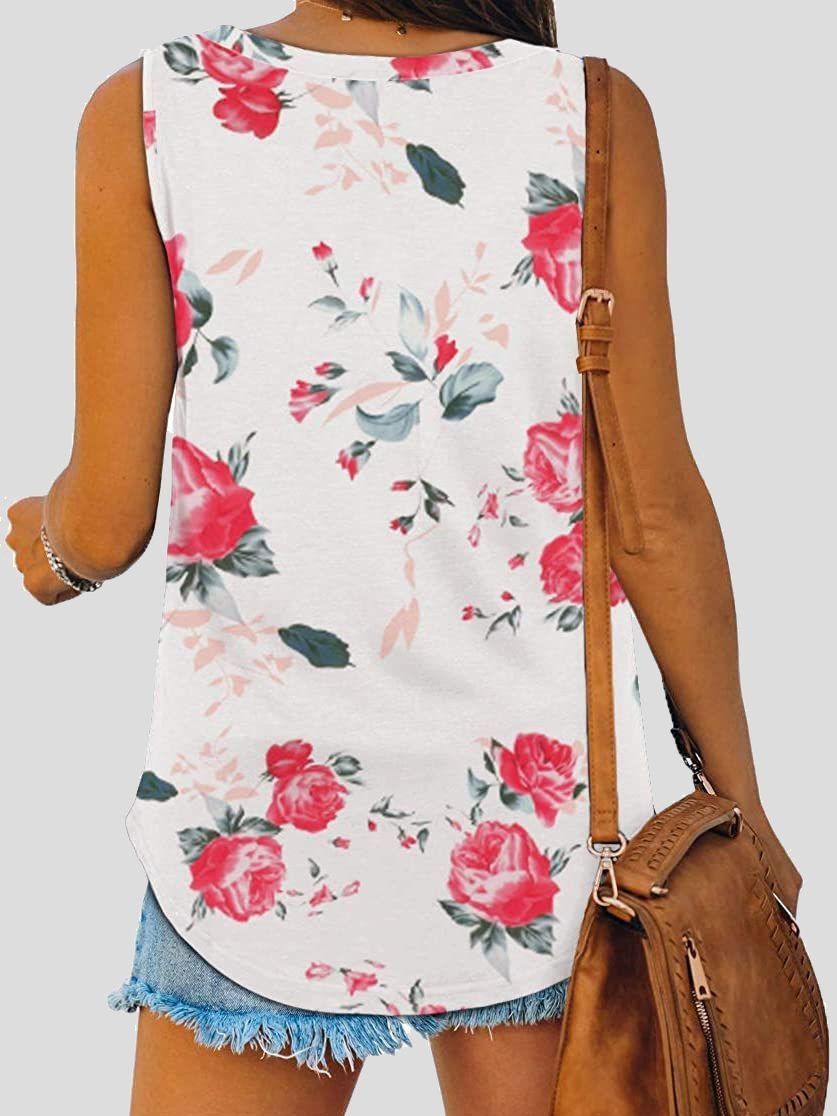 Summer Casual V-neck Flower/stripes Print Tank Top - LuckyFash™