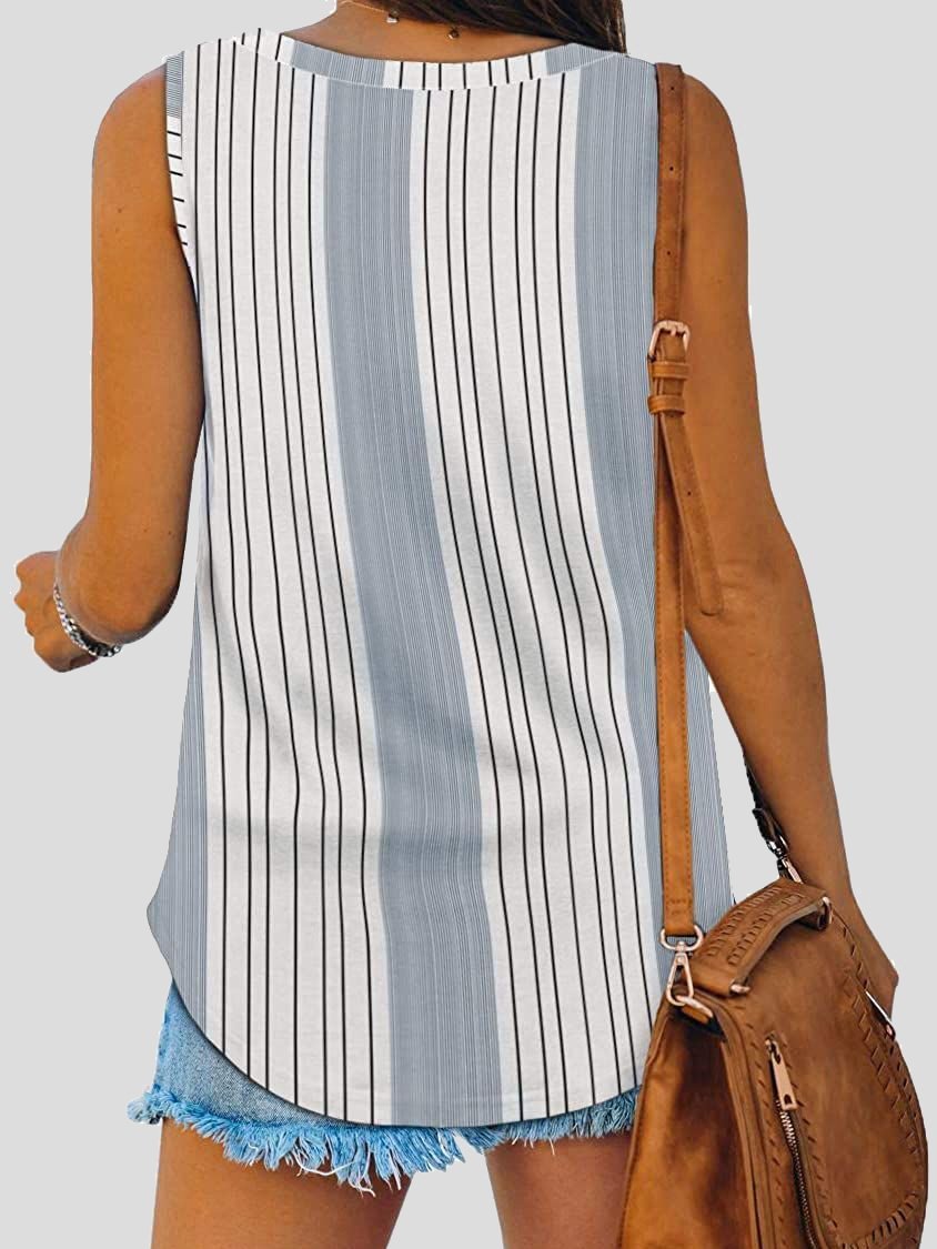 Summer Casual V-neck Flower/stripes Print Tank Top - LuckyFash™