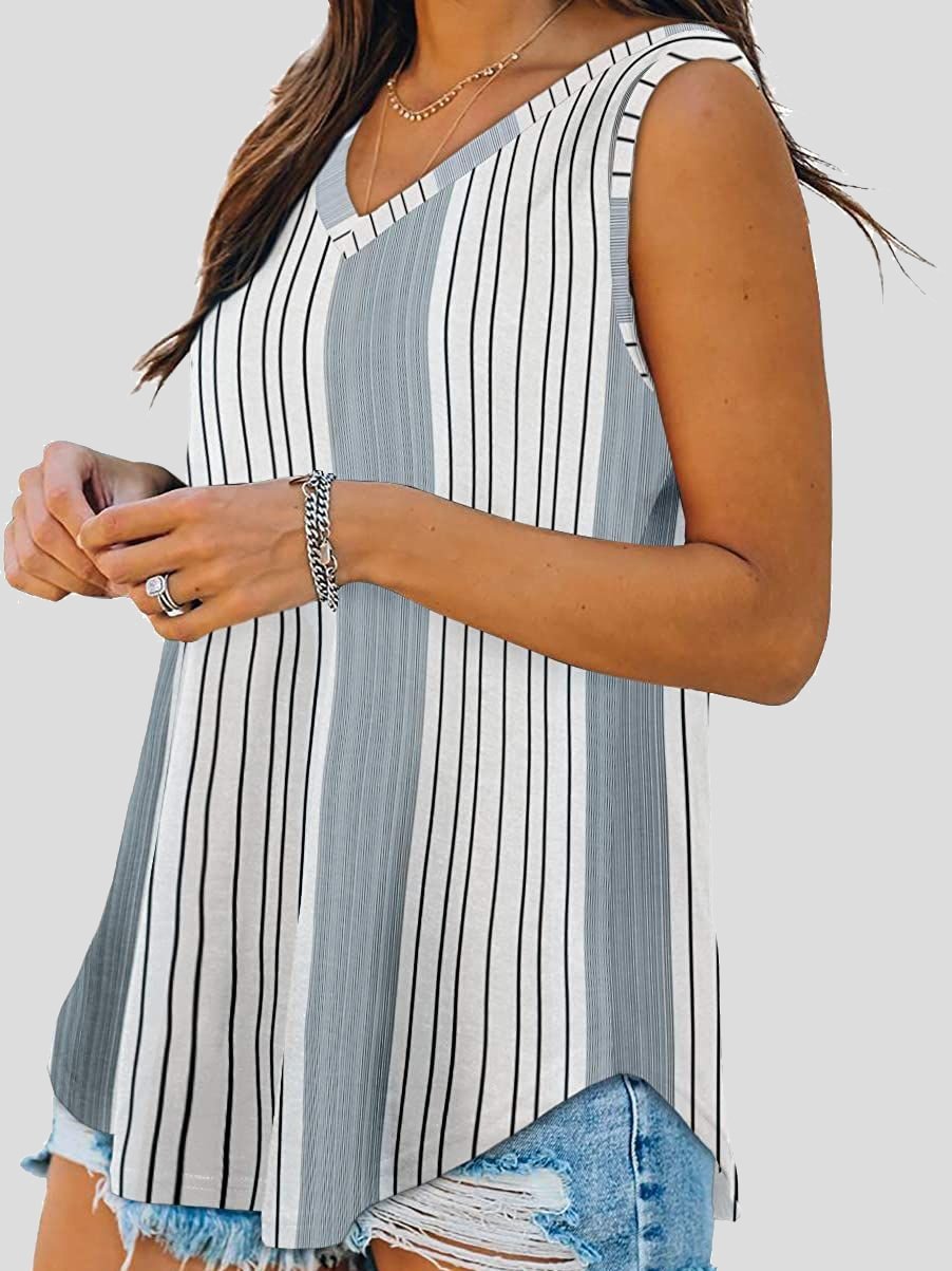 Summer Casual V-neck Flower/stripes Print Tank Top - LuckyFash™