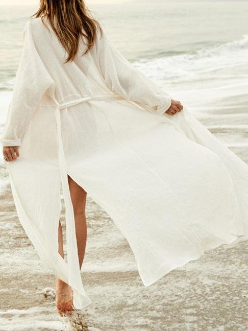 Sun Protection Solid Cardigan Dress With Belt - LuckyFash™