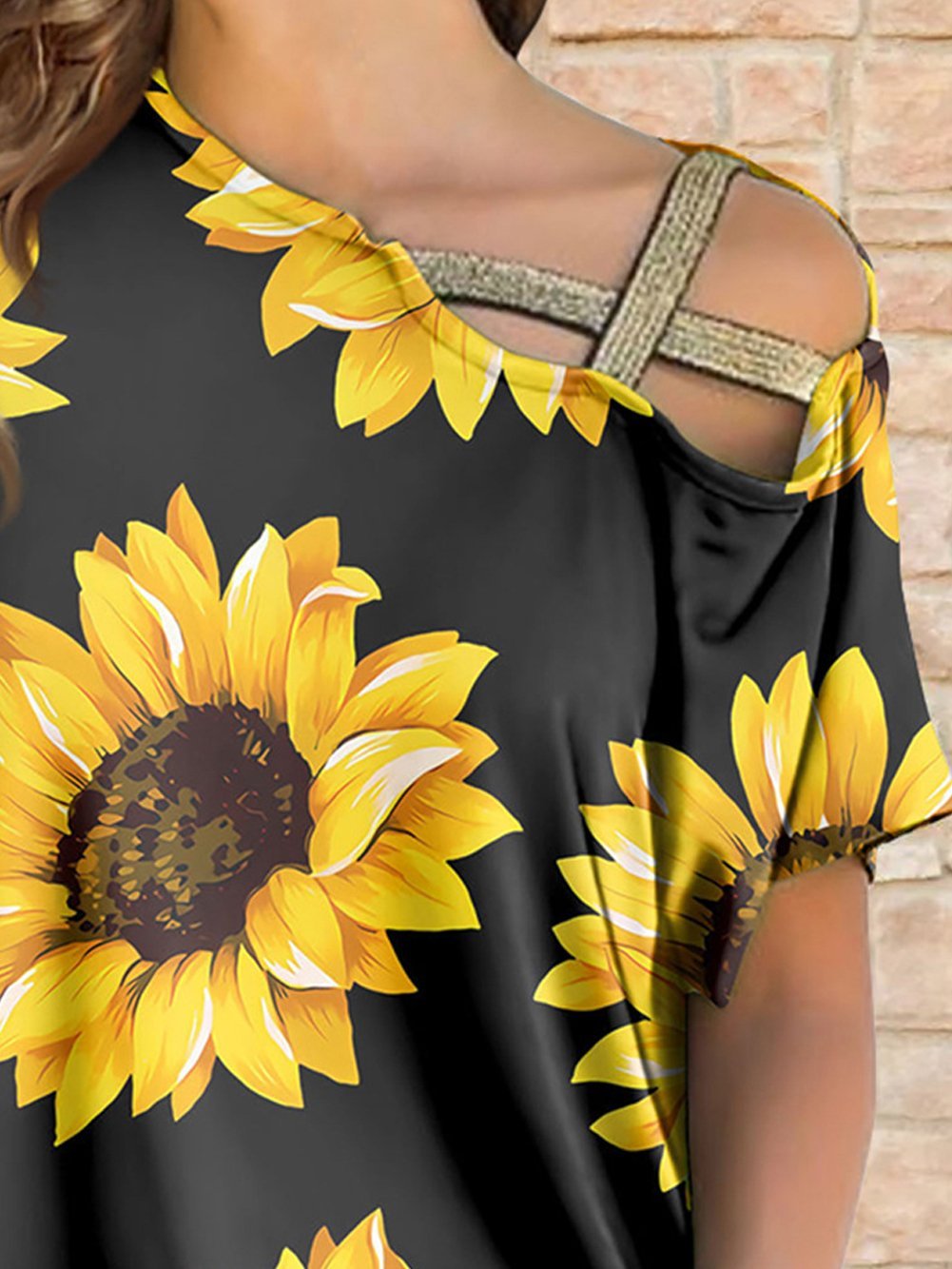 Sunflower Print Off-shoulder T-shirt - LuckyFash™