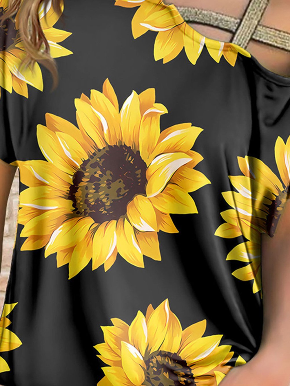 Sunflower Print Off-shoulder T-shirt - LuckyFash™