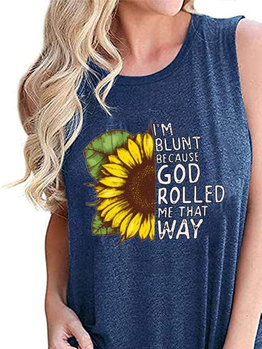 Sunflower Print Round Neck Sleeveless Tank Top - LuckyFash™