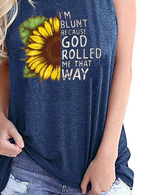 Sunflower Print Round Neck Sleeveless Tank Top - LuckyFash™