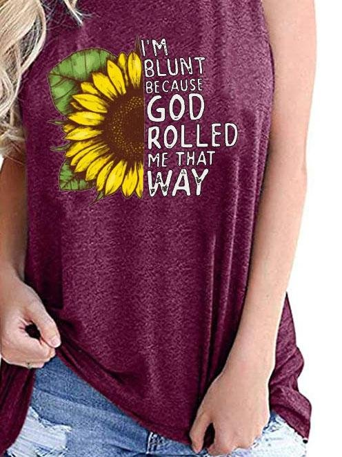Sunflower Print Round Neck Sleeveless Tank Top - LuckyFash™