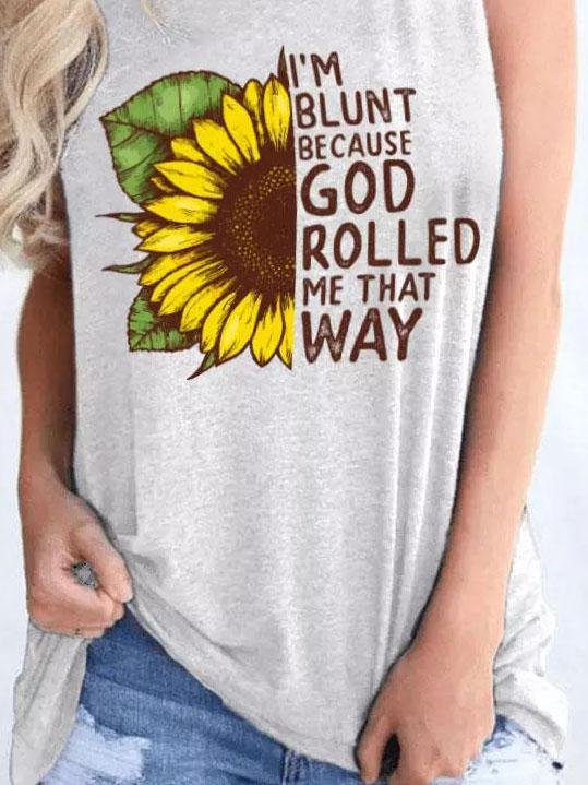 Sunflower Print Round Neck Sleeveless Tank Top - LuckyFash™