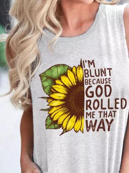 Sunflower Print Round Neck Sleeveless Tank Top - LuckyFash™