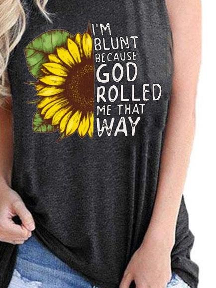 Sunflower Print Round Neck Sleeveless Tank Top - LuckyFash™