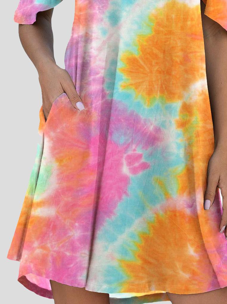 Tie-Dye Casual Off The Shoulder Ruffle Pocket Dress - LuckyFash™