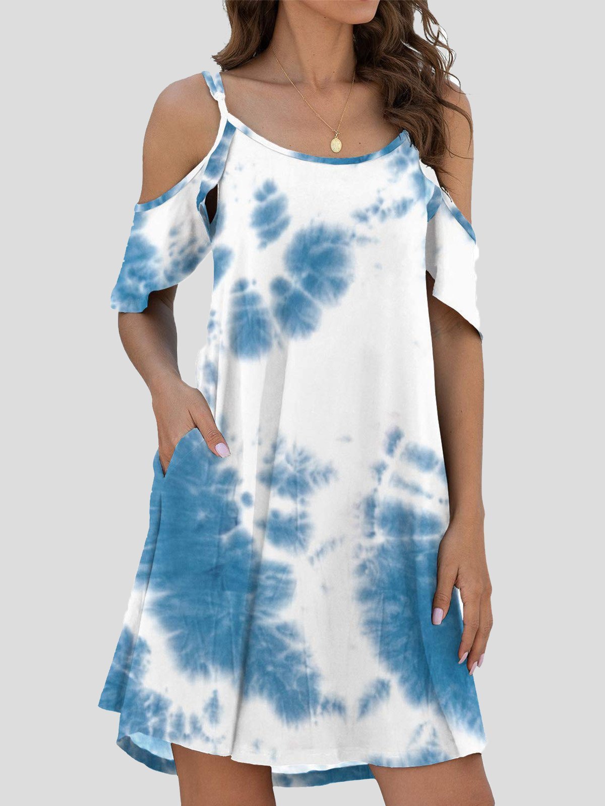 Tie-Dye Casual Off The Shoulder Ruffle Pocket Dress - LuckyFash™
