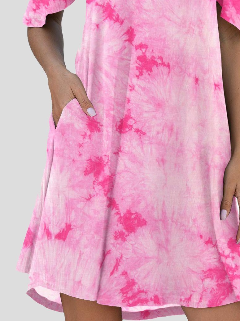 Tie-Dye Casual Off The Shoulder Ruffle Pocket Dress - LuckyFash™