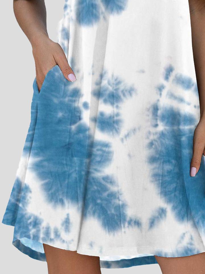 Tie-Dye Casual Off The Shoulder Ruffle Pocket Dress - LuckyFash™