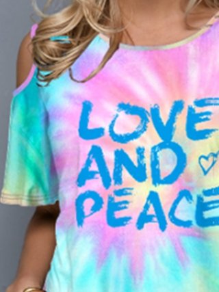 Tie-dye Off-shoulder Letter Print T-shirt - LuckyFash™