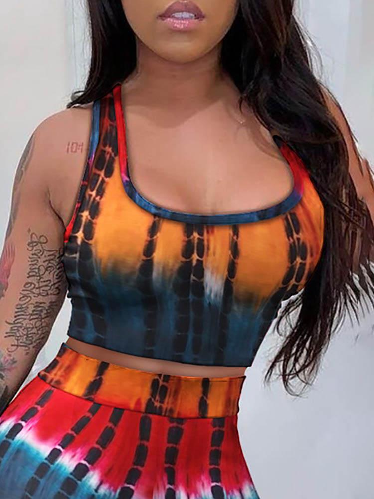 Tie Dye Print Sleeveless Crop Top & High Waisted Shorts Set - LuckyFash™