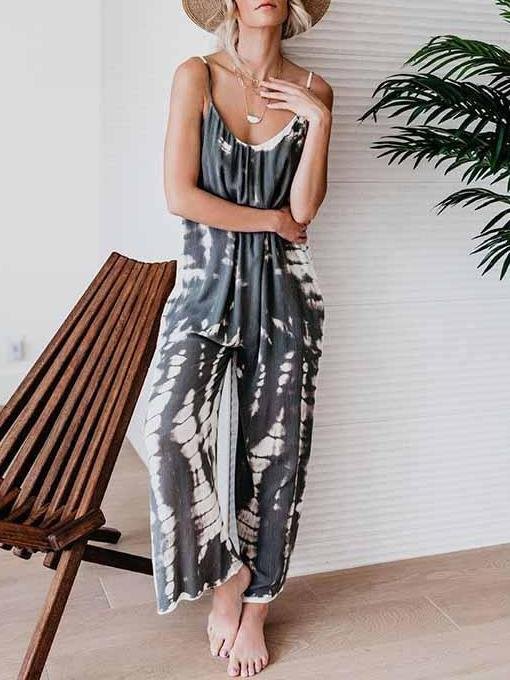 Tie-dye Printed Suspenders Casual Wide-Leg Jumpsuit - LuckyFash™