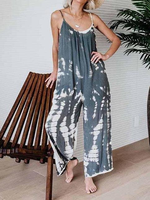 Tie-dye Printed Suspenders Casual Wide-Leg Jumpsuit - LuckyFash™