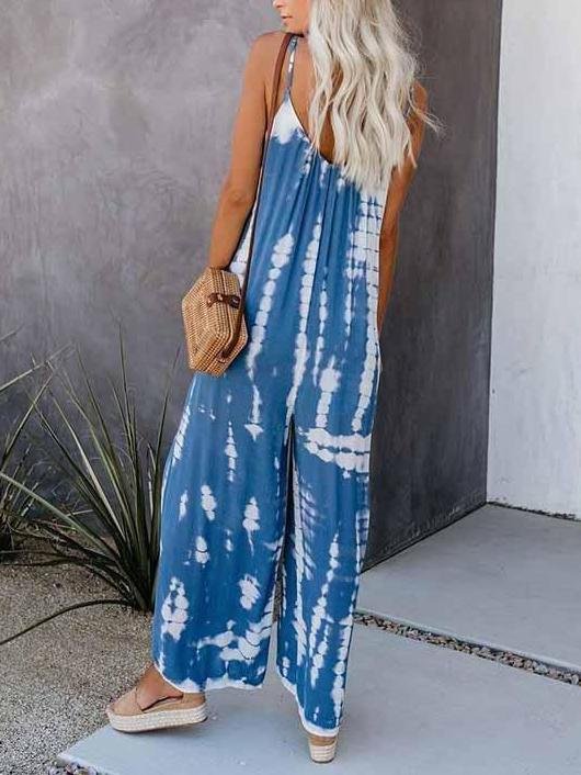 Tie-dye Printed Suspenders Casual Wide-Leg Jumpsuit - LuckyFash™