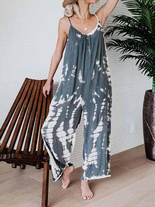 Tie-dye Printed Suspenders Casual Wide-Leg Jumpsuit - LuckyFash™