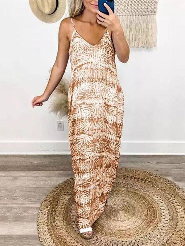 Tie-dye Printed V-neck Slack Dress - LuckyFash™