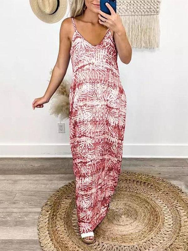 Tie-dye Printed V-neck Slack Dress - LuckyFash™