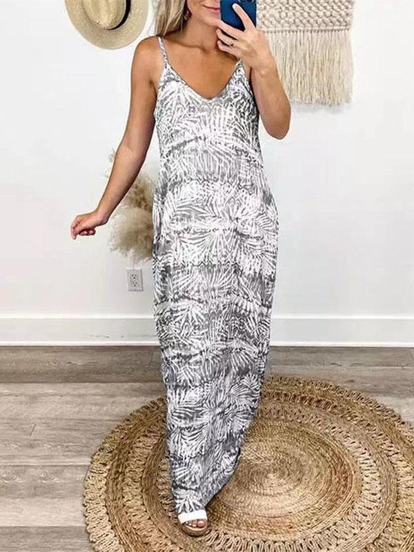 Tie-dye Printed V-neck Slack Dress - LuckyFash™
