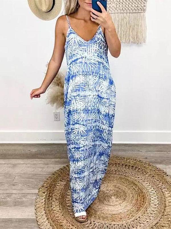 Tie-dye Printed V-neck Slack Dress - LuckyFash™