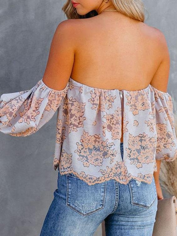 Tube Top Lace One-shoulder Lantern Sleeve Top - LuckyFash™