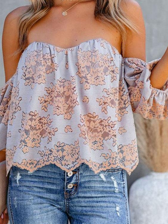 Tube Top Lace One-shoulder Lantern Sleeve Top - LuckyFash™