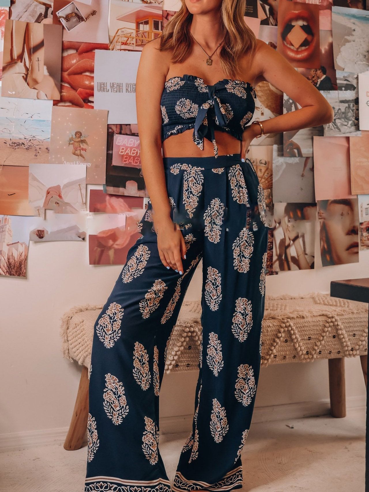 Two-Piece Printed Crop Top And Trousers - LuckyFash™