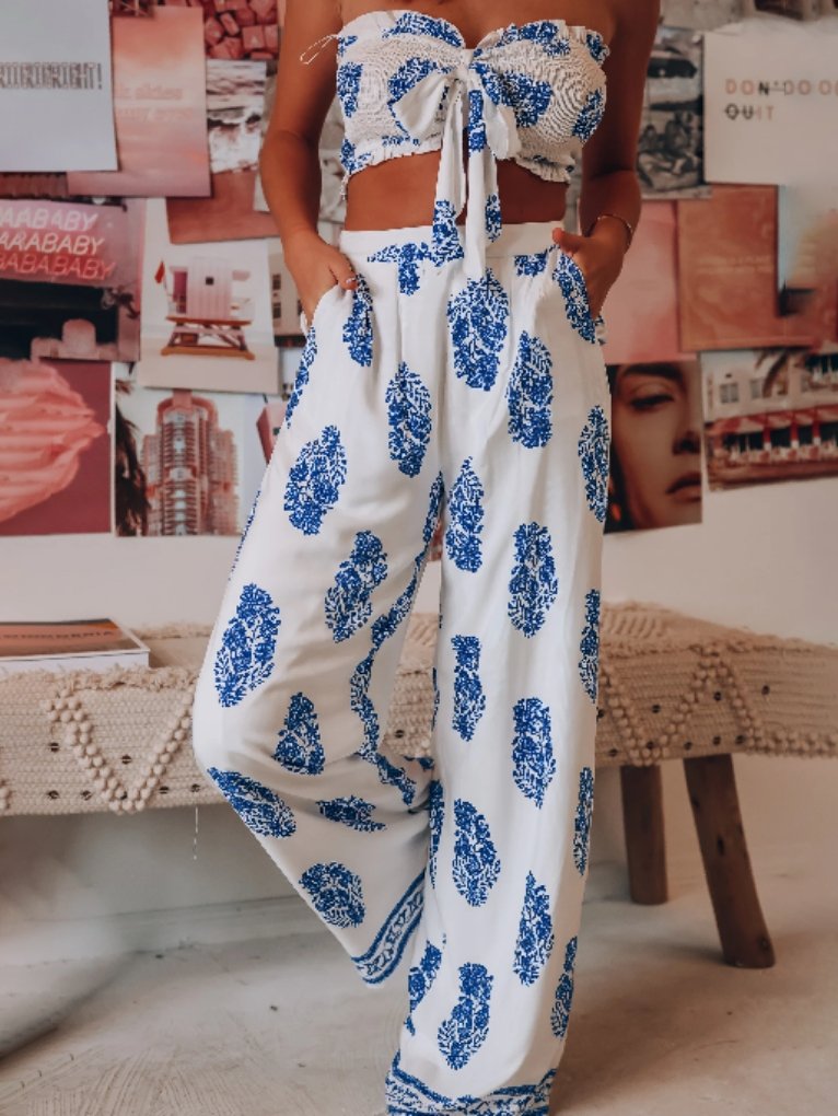 Two-Piece Printed Crop Top And Trousers - LuckyFash™