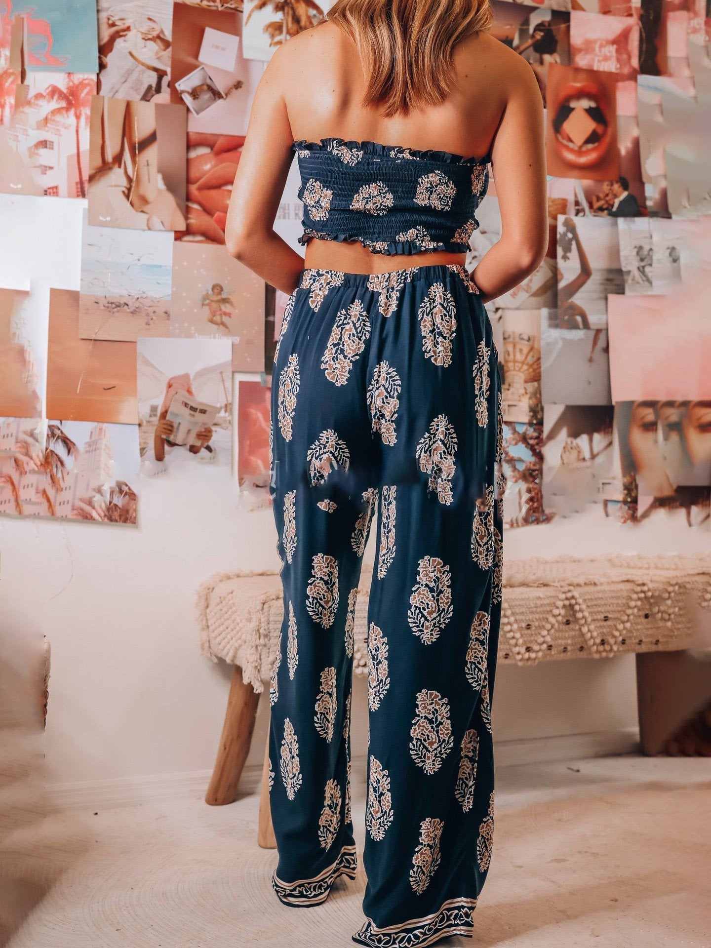 Two-Piece Printed Crop Top And Trousers - LuckyFash™