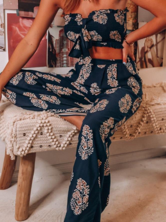 Two-Piece Printed Crop Top And Trousers - LuckyFash™