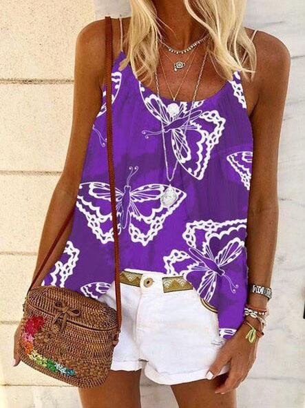 U Neck Butterfly Print Loose Camisole - LuckyFash™