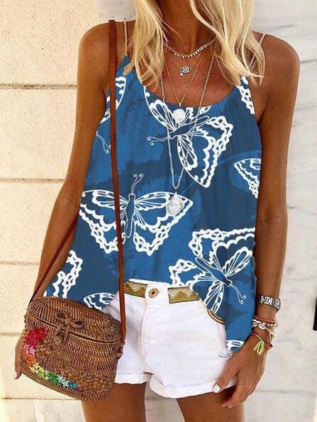 U Neck Butterfly Print Loose Camisole - LuckyFash™