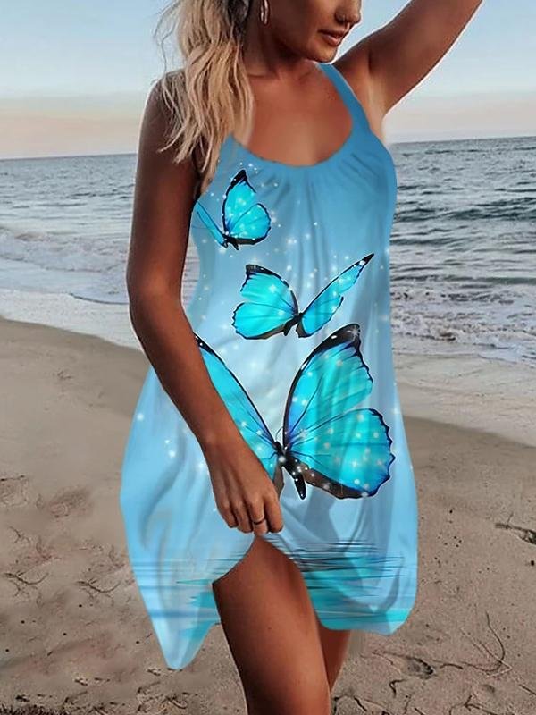 U-neck Printed Sleeveless Suspender Skirt - LuckyFash™
