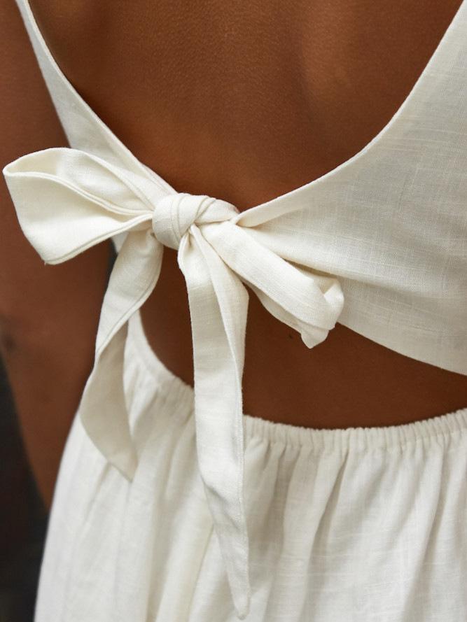 V-Neck Button Bare Back Wide-Leg Jumpsuit - LuckyFash™