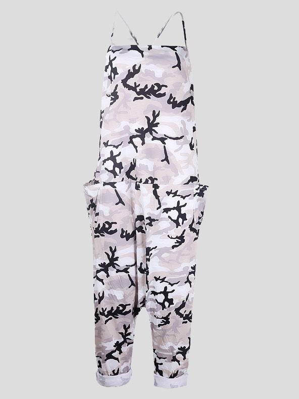 V-neck Camouflage Print Suspender Jumpsuit - LuckyFash™